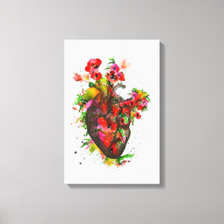 Anatomical heart with flowers, floral heart canvas print