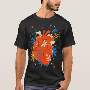 Anatomical Heart with Flowers Human Heart T-Shirt