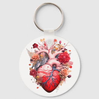 Anatomical heart with flowers keychain