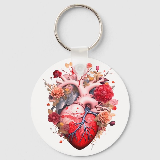 Anatomical heart with flowers  keychain (Front)