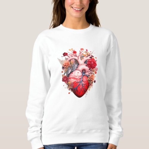Anatomical heart with flowers  sweatshirt