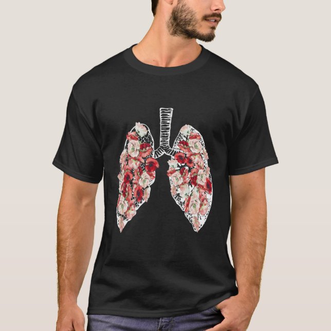 Anatomical Lungs And Flowers T-Shirt (Front)