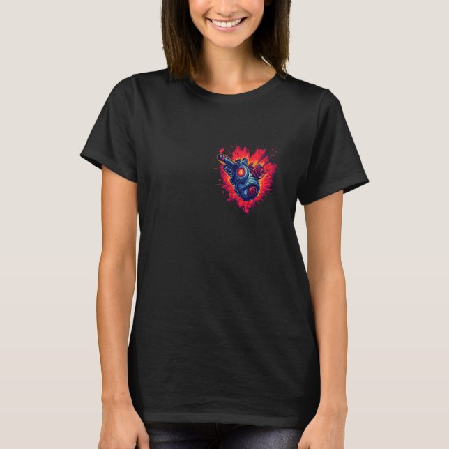 Anatomical Mechanical Heart with Laser Gun Cyberpu T-Shirt (Front)