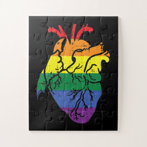 Anatomical Rainbow Heart Gay Pride Flag LGBT Jigsaw Puzzle