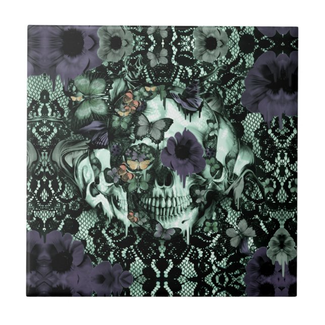 Anatomically Incorrect, poppy skull Ceramic Tile (Front)