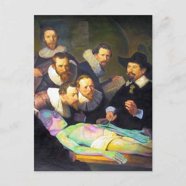 Anatomy Lesson With Alien Painting Vertical Design Postcard (Front)