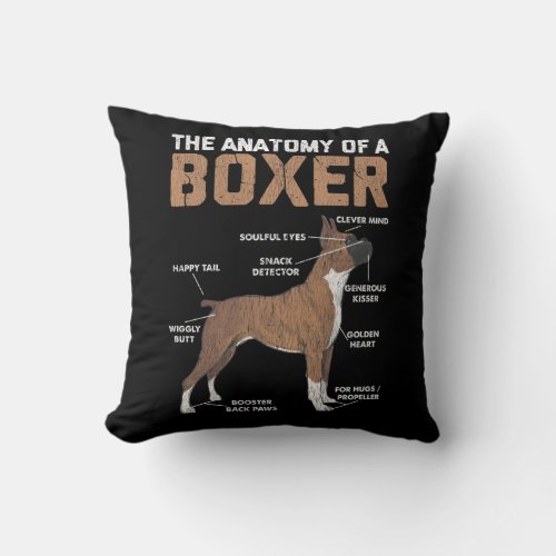 Anatomy of a Boxer Dog Animal Pet Lover Throw Pillow