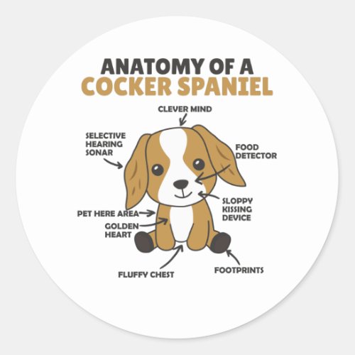 Anatomy Of A Cocker Spaniel Cute Dogs Puppy Classic Round Sticker