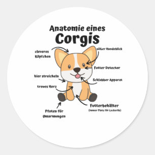 Anatomy Of A Corgi Cute Dogs Funny Puppy Classic Round Sticker