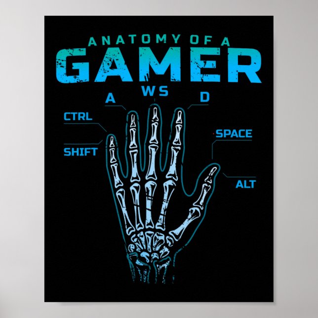 Anatomy Of A Gamer Shirt Skeleton Hand Video Game  Poster (Front)