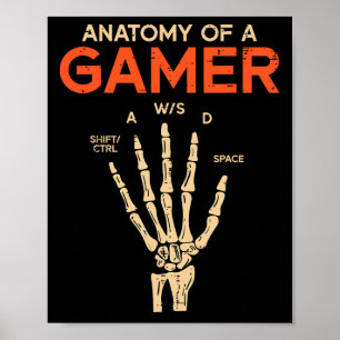 Anatomy Of A Gamer Skeleton Hand Funny Men Boys Ki Poster