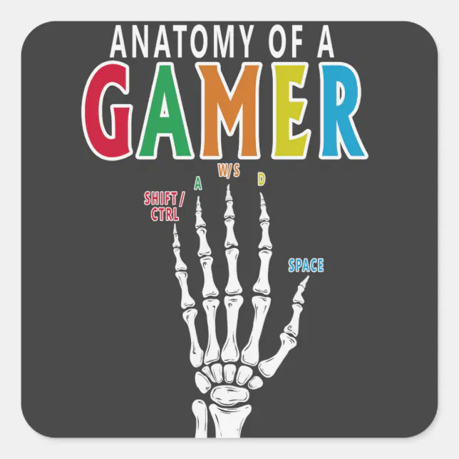 Anatomy Of A Gamer Skeleton Hand Funny Sticker | Zazzle