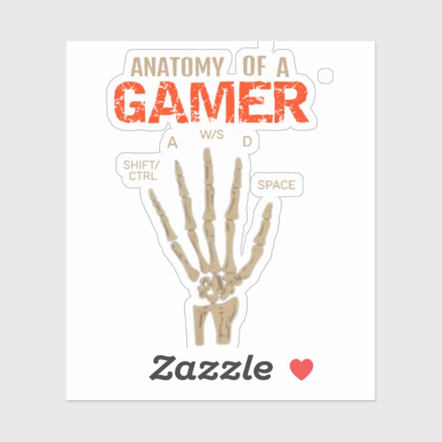 Anatomy of a Gamer Skeleton Hand Keyboard  Sticker (Sheet)