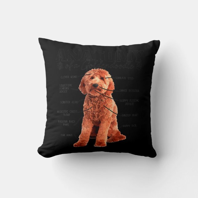 Anatomy Of A Goldendoodle Funny Cute Dog Doodle Throw Pillow (Front)