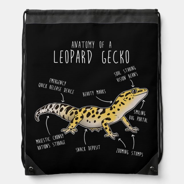 Anatomy Of A Leopard Gecko Funny Gecko Mom Drawstring Bag (Front)