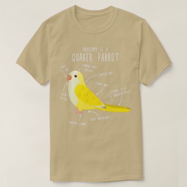 Anatomy of a Lutino Quaker Parrot T-Shirt (Design Front)