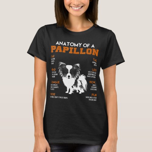 Anatomy Of A Papillon Dogs T Shirt Funny Gift