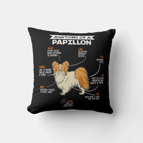 Anatomy Of A Papillon Funny Dog Owner Gift Throw Pillow