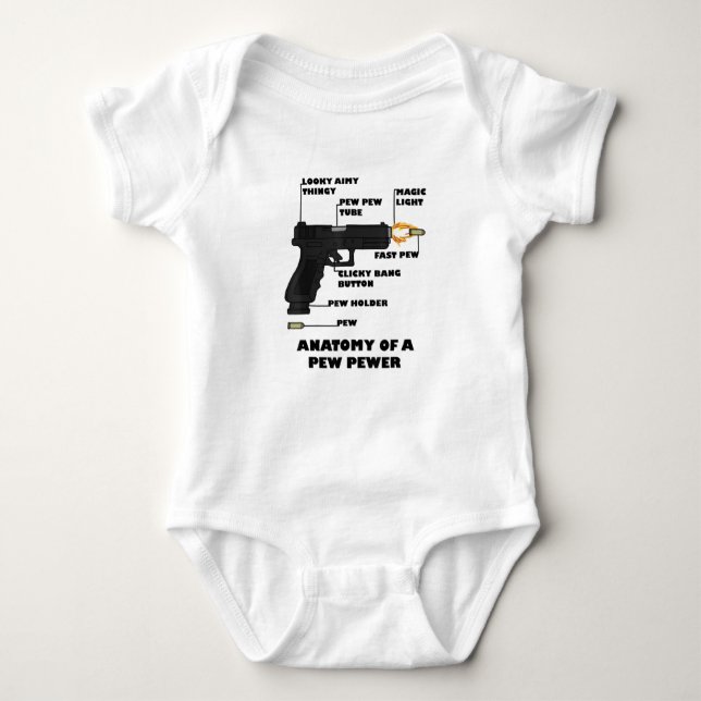Anatomy of a Pew Pewer Ammo and Gun Amendment Meme Baby Bodysuit (Front)