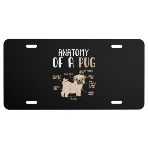 Anatomy Of A Pug Breed Dog Pet Hound Lover License Plate