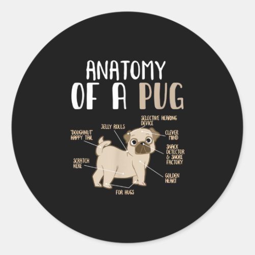 Anatomy of A Pug Breed Dog Pet Hound Lover Pun Classic Round Sticker