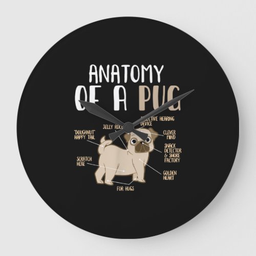 Anatomy of A Pug Breed Dog Pet Hound Lover Pun Large Clock