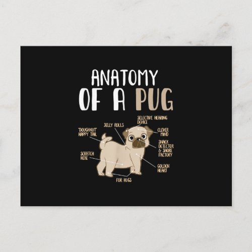 Anatomy of A Pug Breed Dog Pet Hound Lover Pun Postcard
