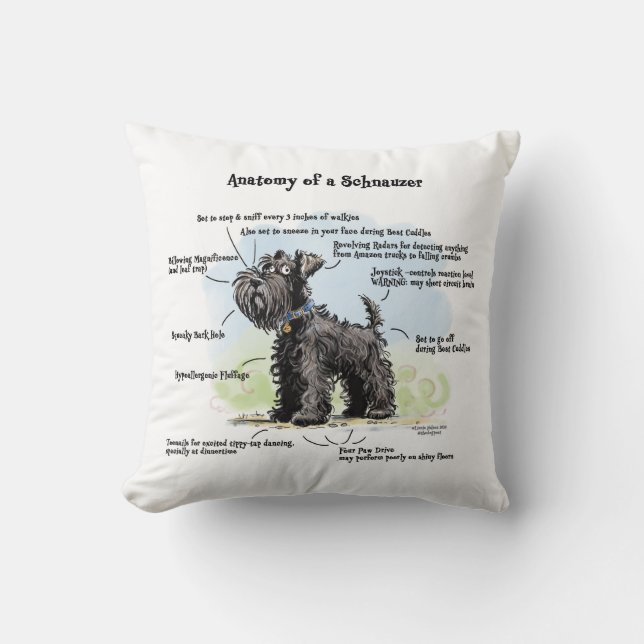 Anatomy of a Schnauzer Black Schnauzer Blue Collar Throw Pillow (Front)