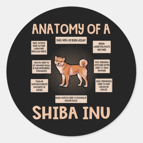 Anatomy Of A Shiba Inu Funny Puppy Gift Classic Round Sticker