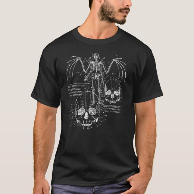 Anatomy Of A Vampire Skull w Fangs, Bat Wings & Sk T-Shirt (Front)