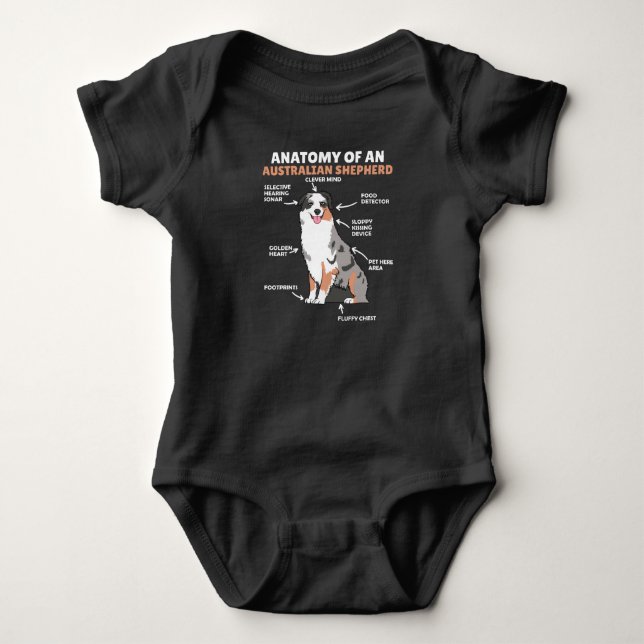 Anatomy Of An Australian Shepherd Sweet Dogs Baby Bodysuit (Front)