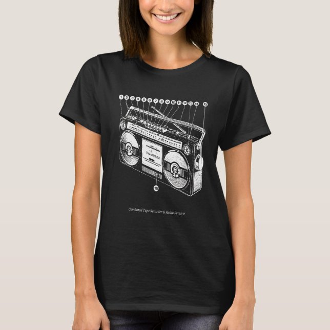 Anatomy Of Boombox Retro 80s 90s Ghetto Blaster Hi T-Shirt (Front)