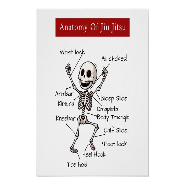 Anatomy Of Jiu Jitsu BJJ Skeleton Submissions Gym Poster (Front)