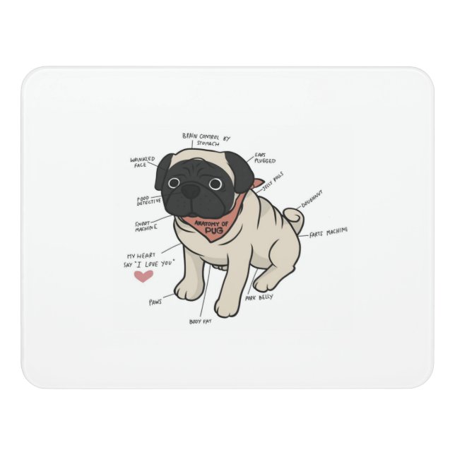 Anatomy Of Pug Dog Chart Door Sign (Contemporary Front)