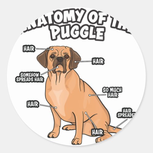 Anatomy of The Puggle Funny Dog Lover Pug Beagle B Classic Round Sticker