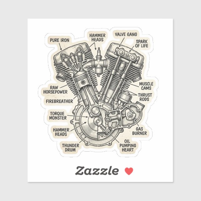 Anatomy of V-Twin Engine Biker Sticker (Sheet)