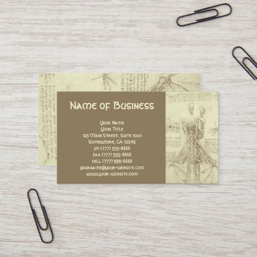 Anatomy Sketch of Spinal Column Leonardo da Vinci Business Card Template