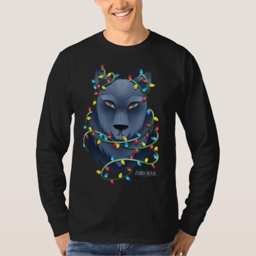Anboran Christmas Wolf Lights Tangle T_Shirt