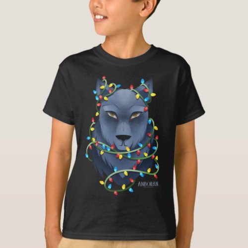 Anboran Christmas Wolf Lights Tangle T_Shirt