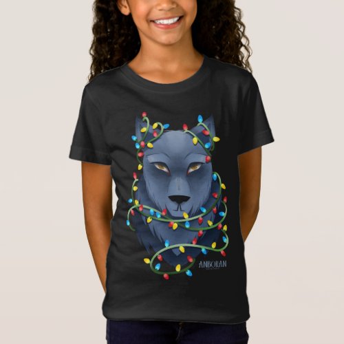 Anboran Christmas Wolf Lights Tangle T_Shirt