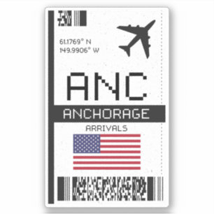 ANC Anchorage Boarding Pass - Alaska Travel Sticker