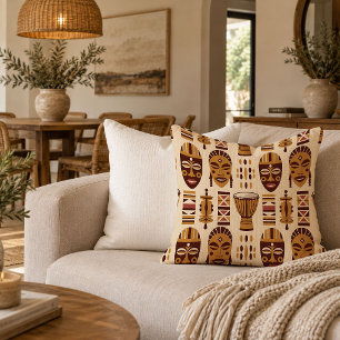 Ancestral African Drum And Mask Throw Pillow Art