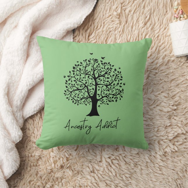 Ancestry Addict Family Tree Throw Pillow (Blanket)