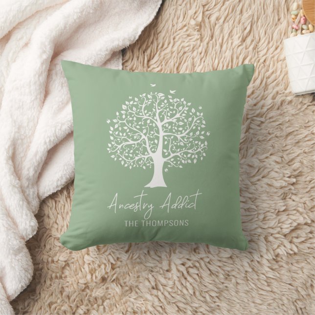 Ancestry Addict Family Tree with Name Throw Pillow (Blanket)