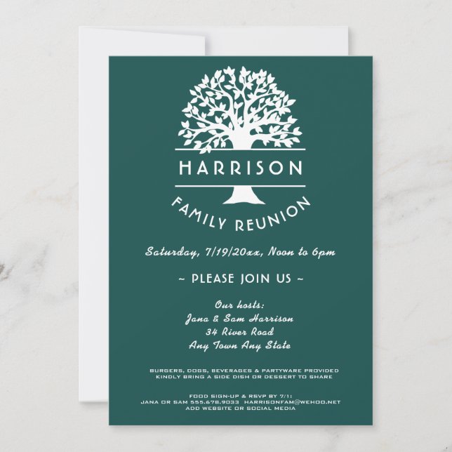Ancestry Tree Blue Green Family Reunion Invitation (Front)