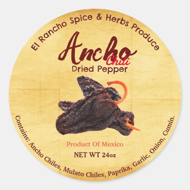Ancho Dried Chili Custom Label Sticker (Front)