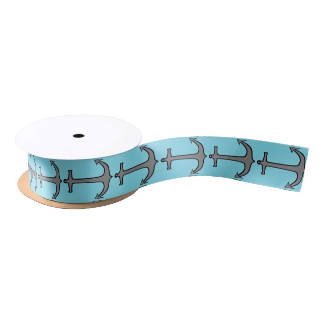 Anchor 05 on Teal Satin Ribbon (Spool)