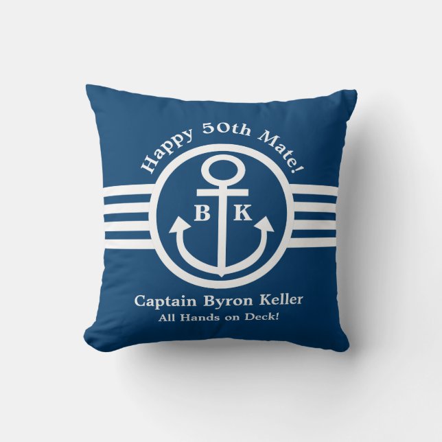Anchor 50th Birthday Nautical Theme Throw Pillow (Front)