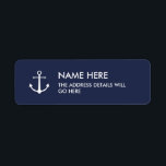 Anchor address label<br><div class="desc">A simple blue address label with a small white anchor and editable text for the name and address details.</div>