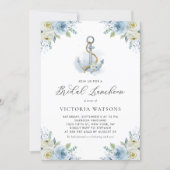 Anchor and Blue Flowers Nautical Bridal Luncheon Invitation (Front)